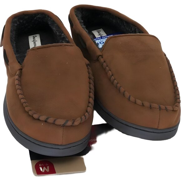 Dearfoams Men's Keaton Memory Foam Moccasin Slippers, Chestnut, Medium Size 9-10 - Picture 1 of 6